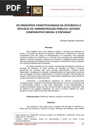 Os princípios constitucionais da eficiência da administração pública: Estudo comparativo Brasil e Espanha