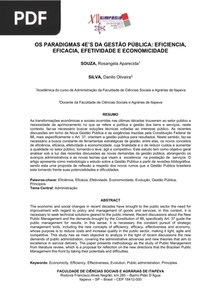 Os paradigmas 4E’S da gestão pública: Eficiencia, eficacia, efetividade e economicidade