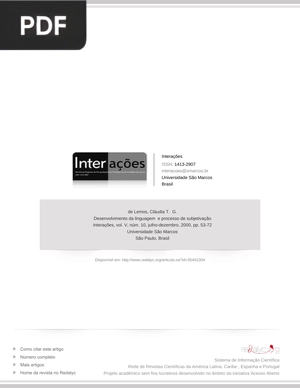 Desenvolvimento da linguagem e processo de subjetivação Interações