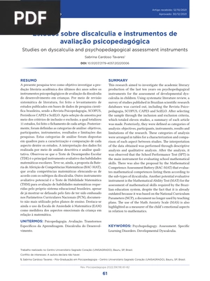 Estudos sobre discalculia e instrumentos de avaliação psicopedagógica