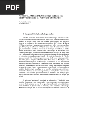 Psicologia ambiental: Um esboço sobre o seu desenvolvimento em Portugual e no mundo