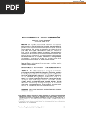 Psicologia ambiental - Algumas considerações