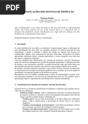 Classificações dos sitemtas de produção (Artigo)