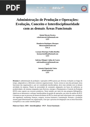 Administração de Produção e Operações: Evolução, Conceito e Interdisciplinaridade com as demais Áreas Funcionais