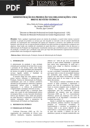 Administração da produção nas organizações:Uma breve revisão teórica