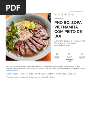 Pho bo, sopa vietnamita com peito de boi