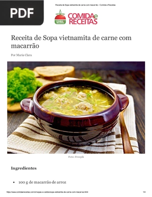 Receita de Sopa vietnamita de carne com macarrão