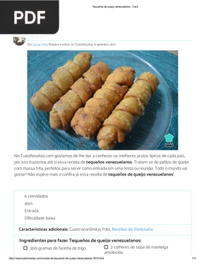 Receita de Tequeños de queijo venezuelanos
