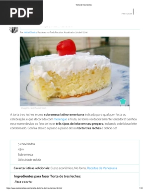 Receita de Torta de tres leches