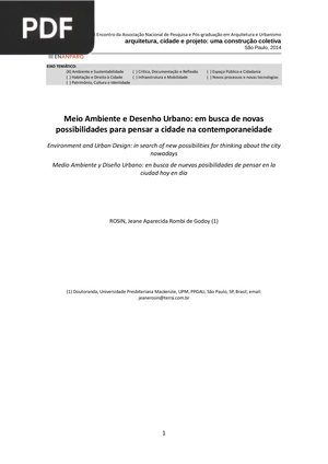 Meio Ambiente e Desenho Urbano: em busca de novas possibilidades para pensar a cidade na contemporaneidade
