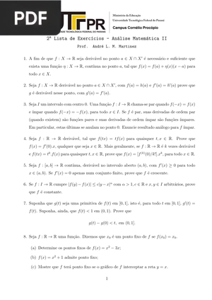 2a Lista de Exercícios - Análise Matemática II (Artigo)