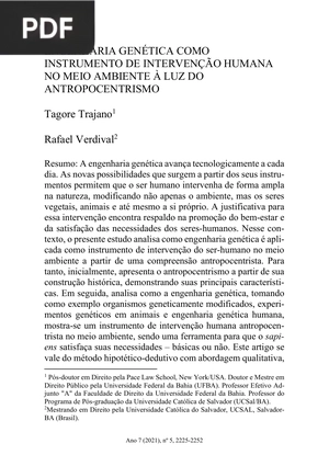 Engenharia genética como instrumento de intervenção humano no meio ambiente á luz do antropocentrismo