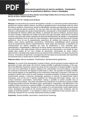 Importância do monitoramento geotécnico em aterros sanitários. Comparativo entre modelos de piezômetros (Elétrico, Vector e Standpipe)