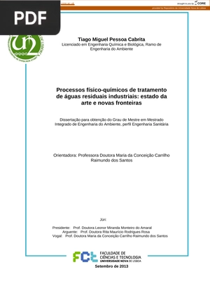 Processos físico-químicos de tratamento de águas residuais industriais: estado da arte e novas fronteiras
