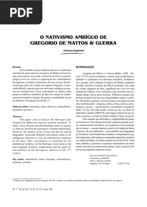 O nativismo ambíguo de Gregorio de Mattos & Guerra (Artigo)