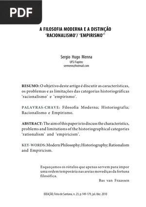 A filosofoa moderna e a distinção racionalismo/Empirismo