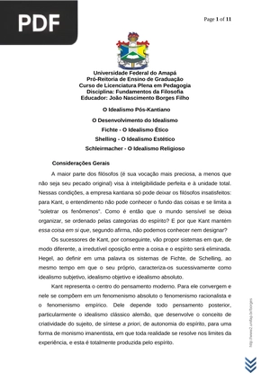 O Desenvolvimento do Idealismo