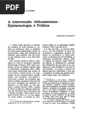 A intervenção Althusserima : Epistemologia e Política