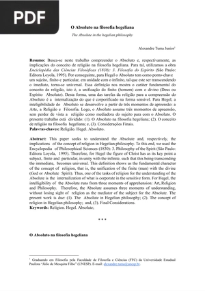 O Absoluto na filosofia hegeliana (Artigo)