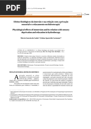 Efeitos fisiológicos da imersão e sua relação com a privação sensorial e o relaxamento em hidroterapia (Artigo)