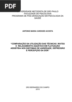 Comparação da utilização das técnicas watsu e relaxamento aquático em flutuação assistida nos sintomas de ansiedade, depressão e percepção da dor