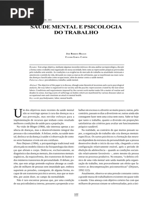 Saúde mental e psicologia do trabalho (Artigo)