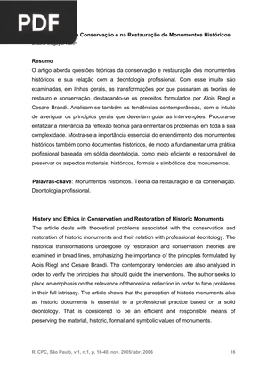 História e Ética na Conservação e na Restauração de Monumentos Históricos