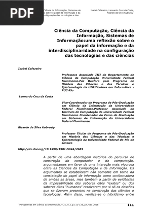 Ciência da Computação, Ciência da Informação, Sistemas de Informação