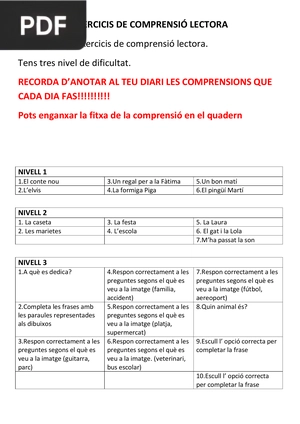 Exercicis de comprensió lectora