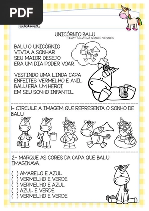 Atividade De Leitura E Interpretação – Unicórnio Balu