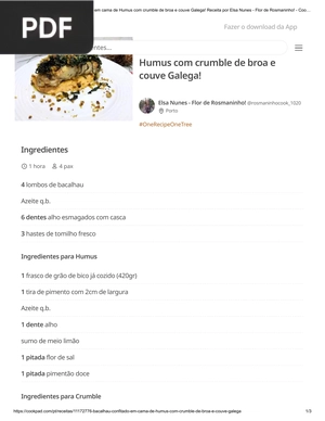 Bacalhau confitado em cama de Humus com crumble de broa e couve Galega!