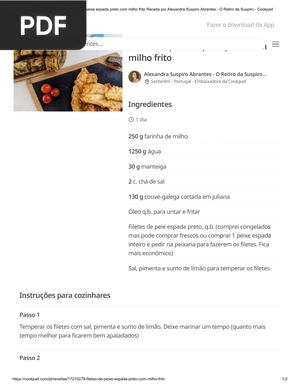 Filetes de peixe espada preto com milho frito