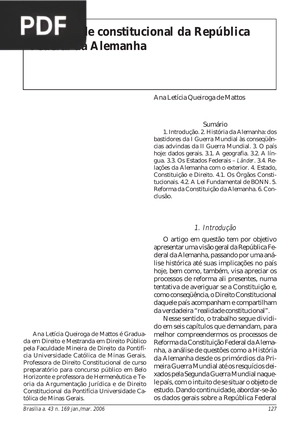 A realidade constitucinal da República Federal da Alemanha