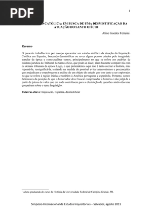 Inquisição Católica - Em Busca De Uma Desmistificação Da Atuação Do Santo Ofício