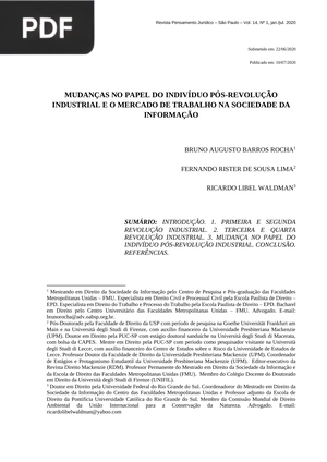 Mudanças no papel do indivíduo pós-revuloção Industria e o mercado de trabalho na sociedade da informação