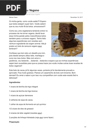 Bolo de Cacau Vegano (Artigo)