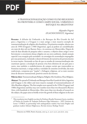 A transnacionalização como fluxo religioso na fronteira e como campo social: Umbanda e Batuque na Argentina