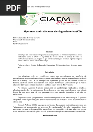 Algoritmos da divisão: uma abordagem histórica (CO) (Artigo)