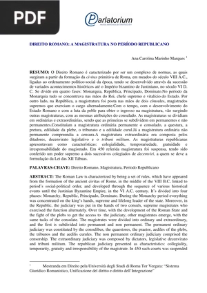 Direio Romano: A Magistratura no Período RepublicanoI