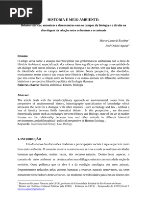 História e meio ambiente: Debates teóricos, encontros e desencontros com os campos da biologia e o direito na abordagem da relação entre os homens e os animais