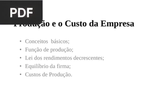 Produção e o Custo da Empresa (Apresentação)