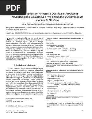Complicações em Anestesia Obstétrica: Problemas Hematológicos, Eclâmpsia e Pré-Eclâmpsia e Aspiração de Conteúdo Gástrico (Artigo)