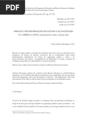 Origem e transformações do estado e da sociedade na América Latina: Apontamentos sobre o cânone maia