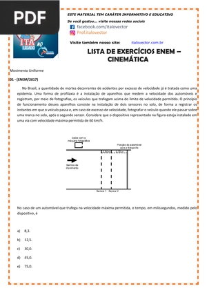 Lista de exercícios enem-cinemática