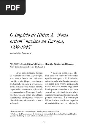 O Império de Hitler. A Nova ordem nazista na Europa, 1939-1945 (Artigo)