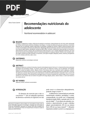 Recomendações nutricionais do adolescente (Artigo)
