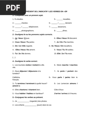 Os verbos terminados em ER no presente do indicativo