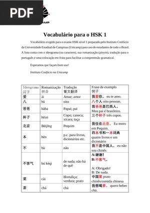 Vocabulário para o HSK 1 (Artigo)